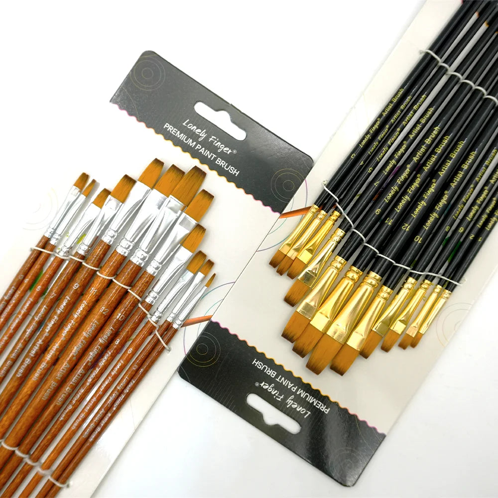 12Pcs Flat Paint Brushes for Acrylic Painting, Synthetic Paint Brushes with Wooden Handle Art Painters for Acrylic, Watercolor, Oasis Select
