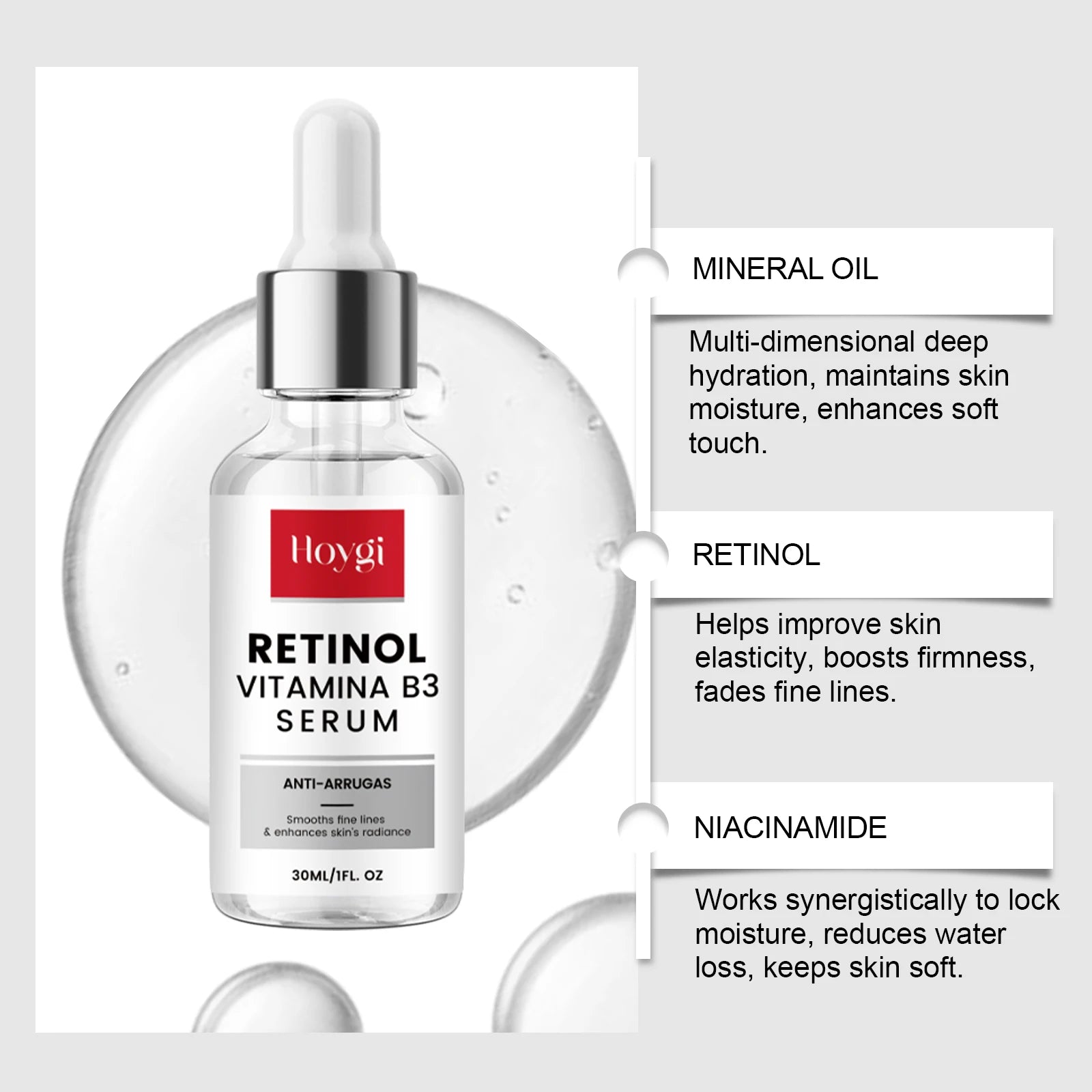 Retinol Essence Anti-Aging Serum Reduces Fine Lines Wrinkle Lifting Firming Brightening Hydrating Facial Serum Skin Care Oasis Select