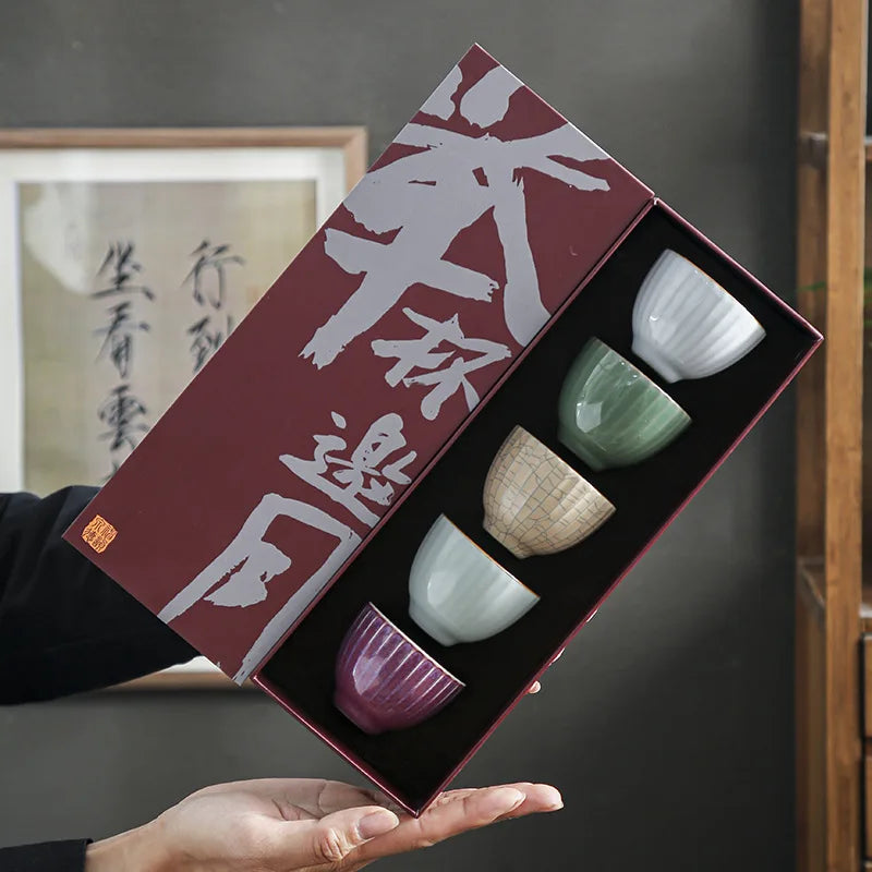 Colorful Teacup Set with Calligraphy Packaging for Tea Tasting Home Use Gifting Drinking Utensils Home Furnishings Oasis Select