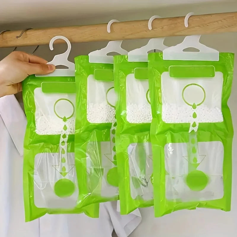4Pack hanging wardrobe dehumidification bags, non electric moisture absorbing bags, essential household deodorizer Oasis Select