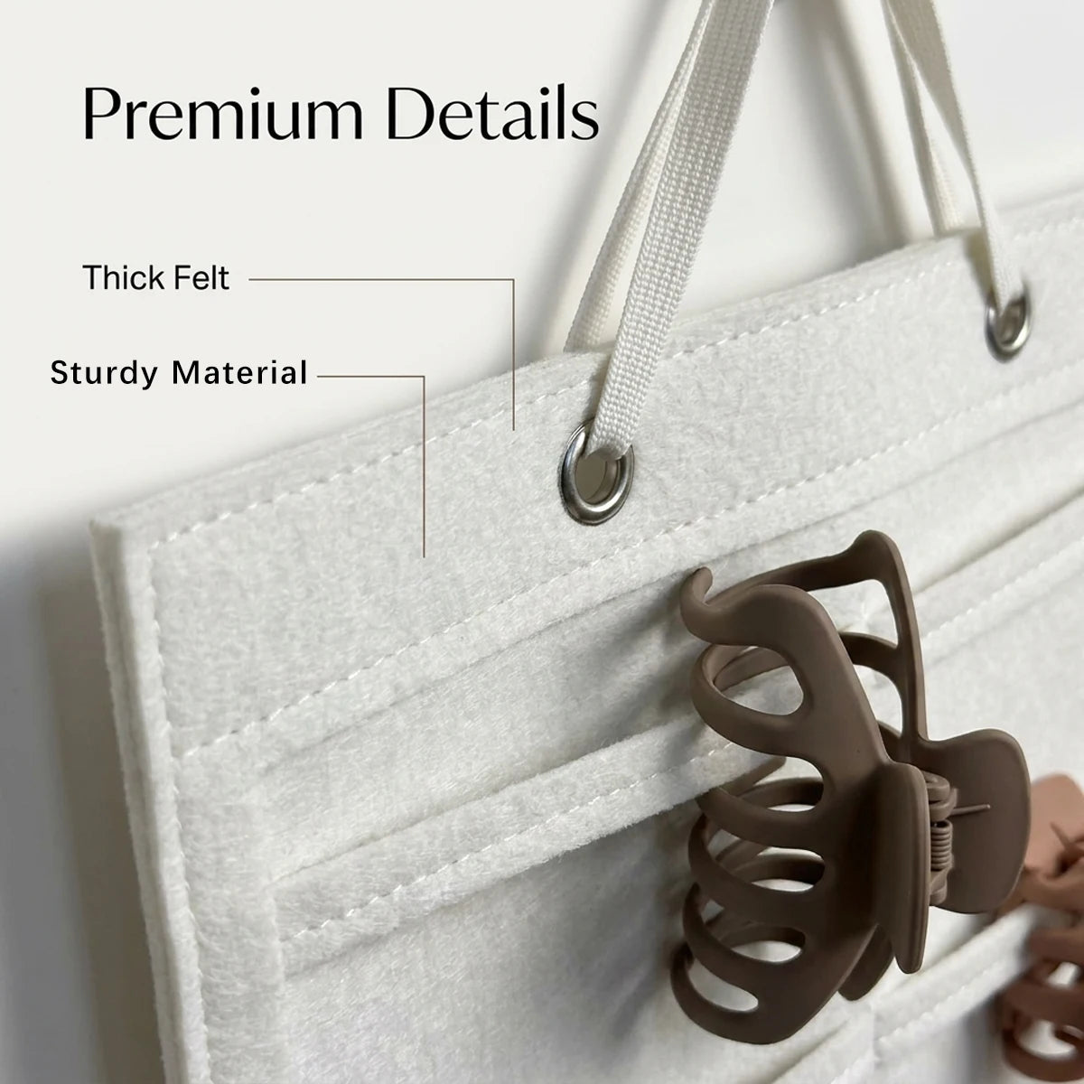 1pc felt white striped pocket style hair accessory storage hanging bag foldable wall mounted hair clip glasses jewelry storage Oasis Select
