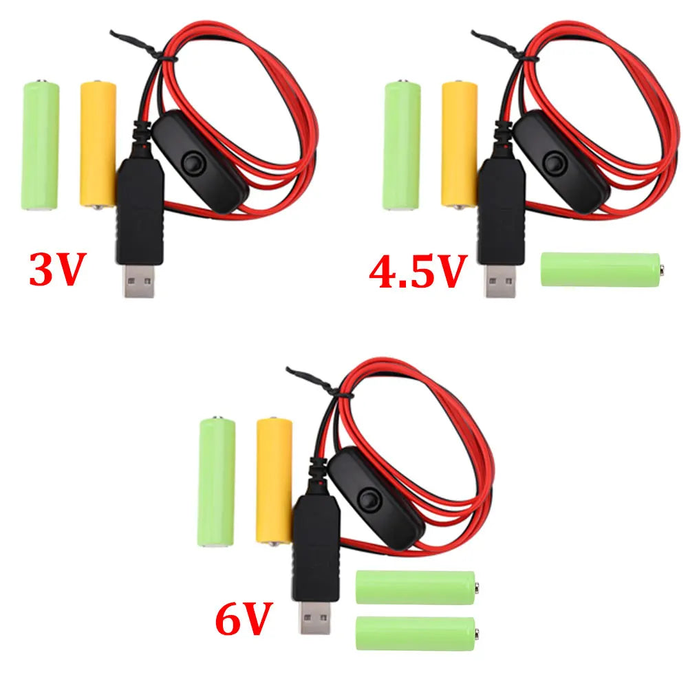Universal 3/4.5/6V AA AAA Battery USB Power Supply Replaced AA/AAA Battery Replacement Cable for Clock Toy Light LED With Switch Oasis Select