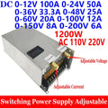 Adjustable Switching DC 12 V Volt Power Supply DC 0- 12V 24V 36V 48V 60V 100V 150V 200V 1200W TO AC 110V 220V Transformer Supply Oasis Select AC 110V 220V 0-150V 2-8A 1200W