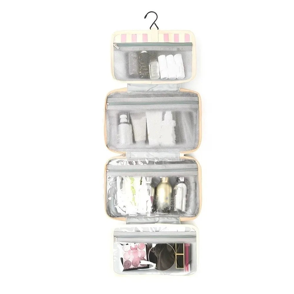 Striped Travel Makeup Bag – 4-Layer Large Capacity Organizer