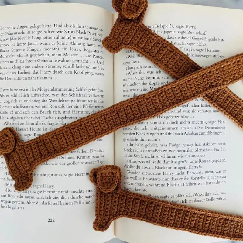 Crochet Bookmarks Knitted Brown Dog Bookmark Beautiful Crochet Animal Book Mark Reading Accessories Dachshund Bookmarks gift Oasis Select