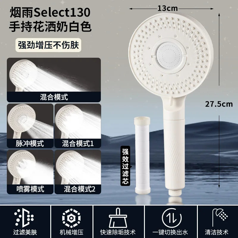 New High Pressure 13CM Shower Head Black 5 Modes Water Saving Filter Spray Nozzle Massage Rainfall Shower Bathroom Accessories Oasis Select White Shower