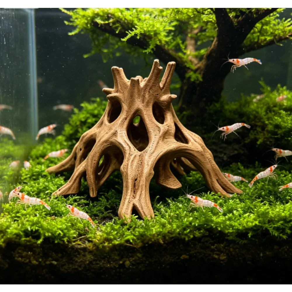 Tree Root Caves Fish Shrimp Crawling Pets Hideout Breeding House Driftwood Root Aquarium Hideout Multi-Hole Fish Shrimp Shelter Oasis Select