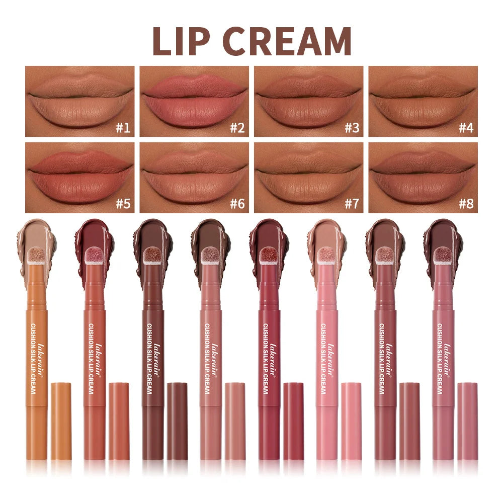 Lip Stain Air Cushion Lip Cream 2 in 1 Lip&Blush Waterproof Matte Lip Glaze Mouth Red Lip Mud Non-fading Non-stick Cup Makeup Oasis Select