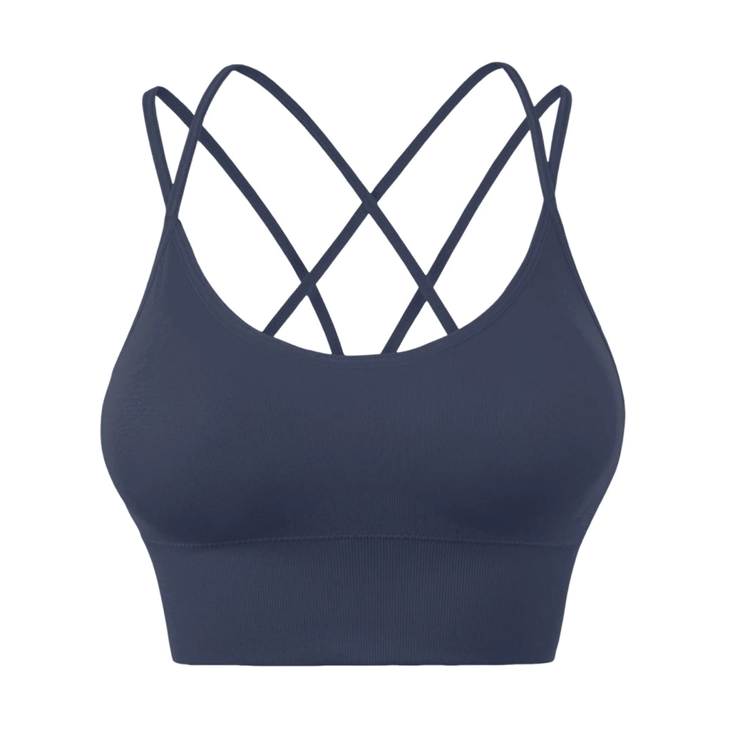 Wirefree Sports Bra Women's Sexy Back Shockproof Fitness Crisscross Brassiere Training Sports Running Yoga Tank Tops Sportswear Oasis Select Dark Blue 42