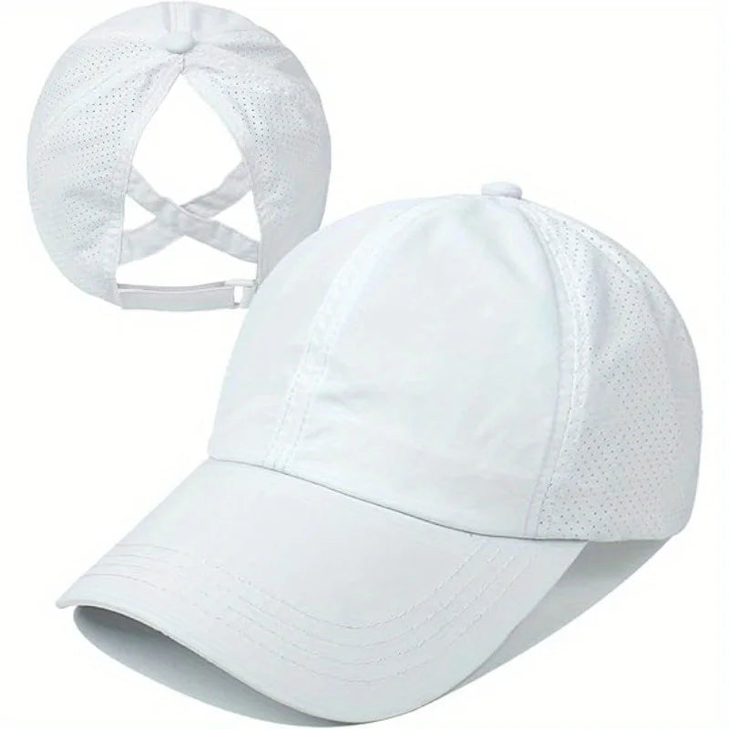 [Breathable Quick Drying Baseball Cap] Unisex Sun Hat with Ponytail Hole Baseball Cap-Suitable for Running and Daily Casual Wear Oasis Select WHITE