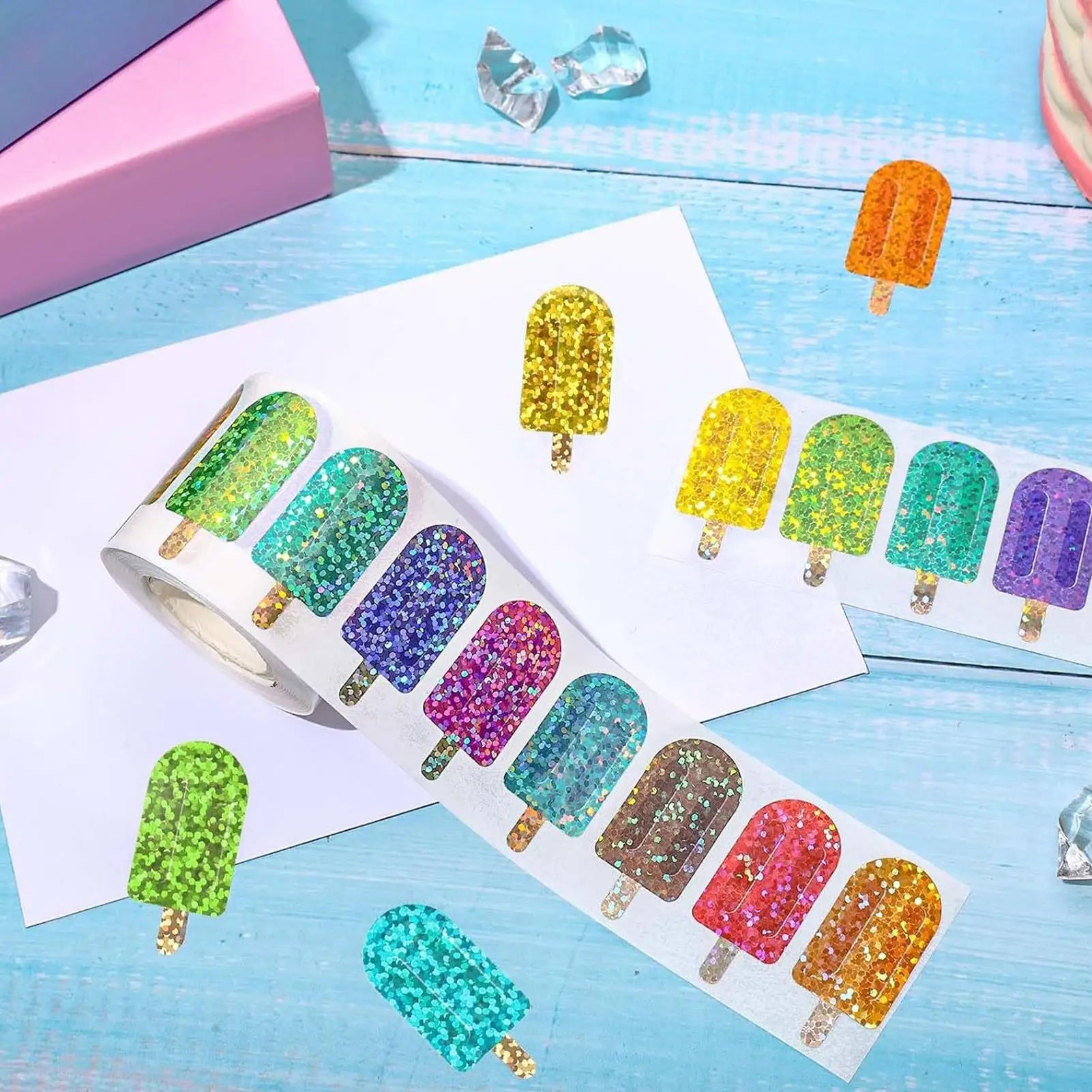 500Pcs Popsicles Pattern Summer Vibes Drinkware Decor Self-Adhesive Stickers Party Vibes Decor For Gift Card Box Decor Stickers