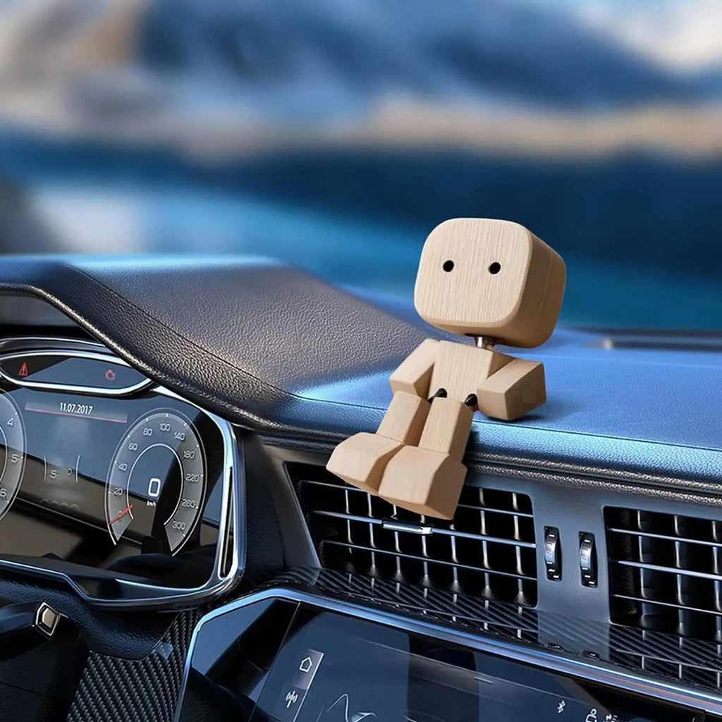 Shaking Feet Wooden Doll Car Dashboard Decoration Car Accessories Sculpture Decor for Sedan Truck SUV RV Living Room Home Oasis Select