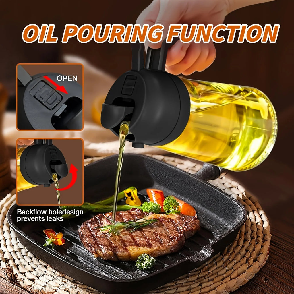 2in1 Olive Oil Dispenser Bottle with Pourer 500ml Plastic Oil Sprayer Cooking Oil Spray Tank BBQ Baking Picnic Kitchen Tool Home Oasis Select