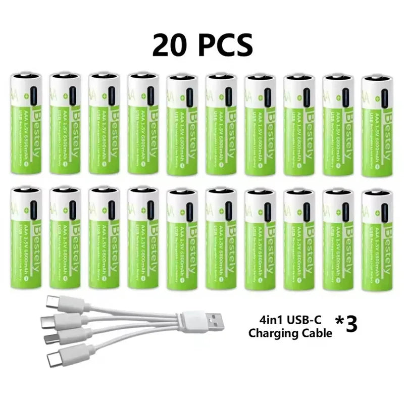 AAA Rechargeable Lithium Battery 2025 New 6800mAh Large Capacity, USB-C Charge, for Cameras, Electric Toothbrushes, Shavers Oasis Select 20 PCS Batteries 1.5V