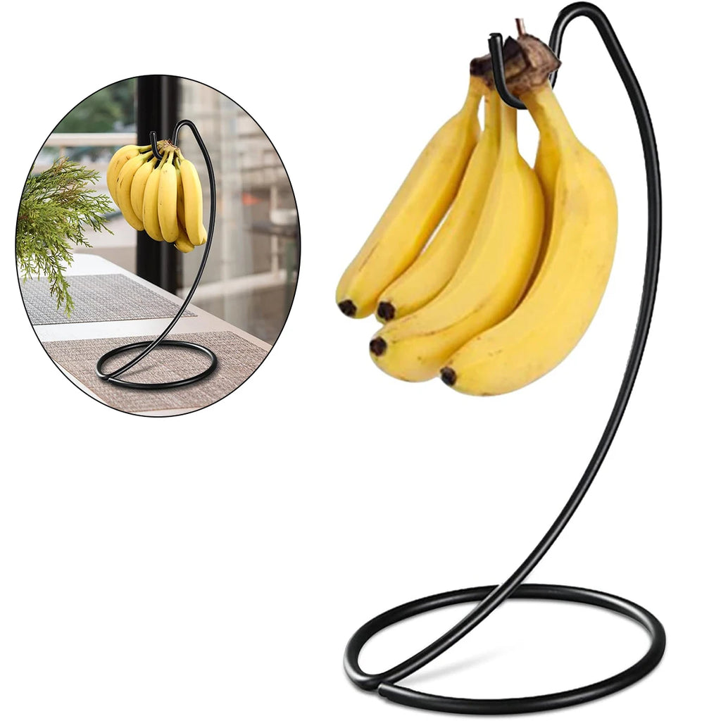 Steel Banana Holder – Modern Fruit Hanger Rack with Hooks for Kitchen Countertop (Black) Oasis Select