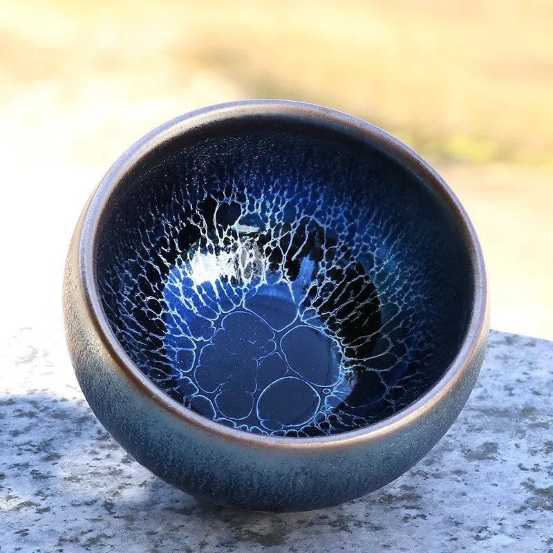 Jianzhan Tea Cup Pure Manual Iron Tire Kiln Glaze Master Cup Household Ceramic Kung Fu Tea Set Tea Cup Oasis Select Blue Lotus