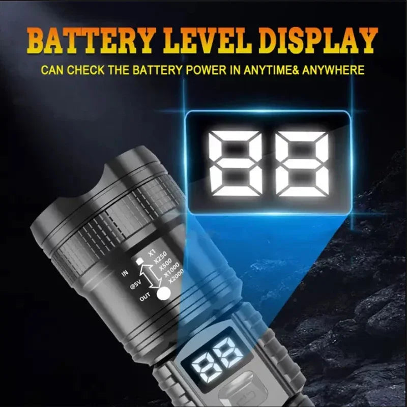 10000LM High Power Led Flashlight Rechargeable Long Range Zoom Tactical Torch Light Outdoor Emergency Camping Fishing Lantern Oasis Select