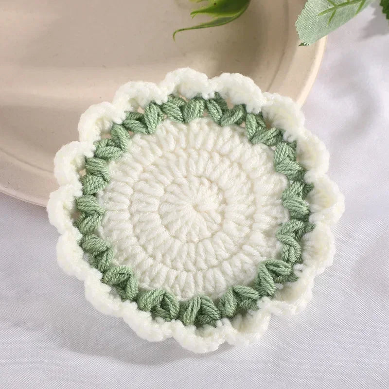 Wave Lace Coaster Simple Fashion Cute Flower Knitted Coasters Hand-woven Thermal Insulation Mat Table Decoration Cup Pads Oasis Select 1