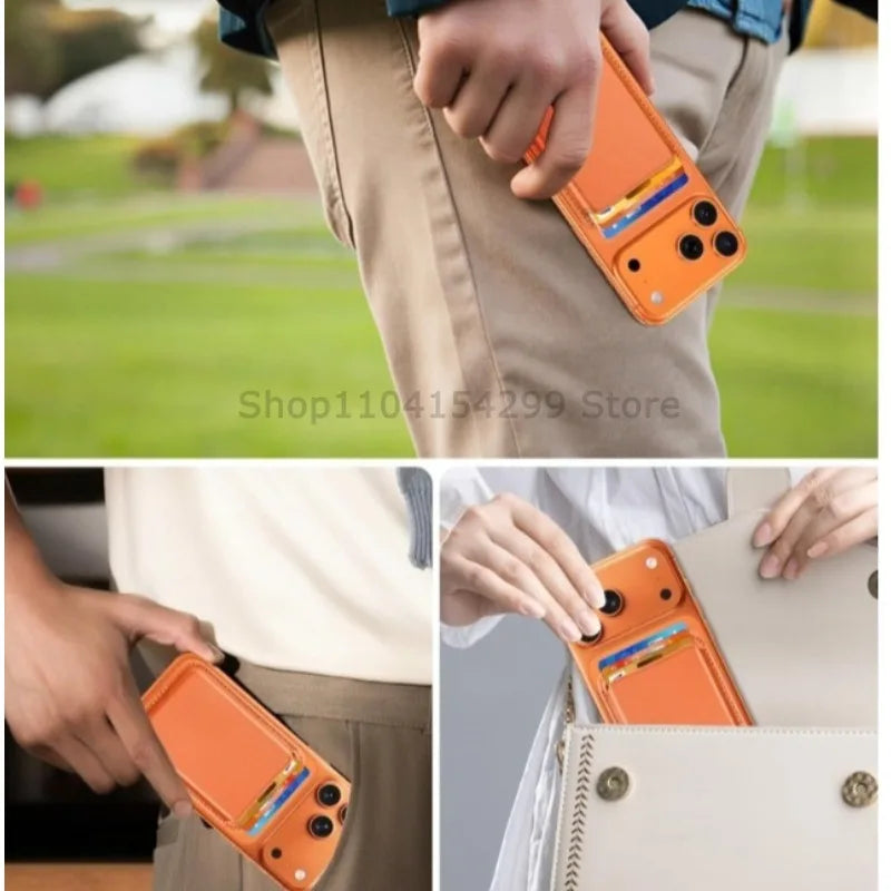 Strong Magnetic Leather Wallet with Hide Stand Case for Magsafe for IPhone 15PM 14 13 Pro Max Mag Safe Card Holder Pocket Cover