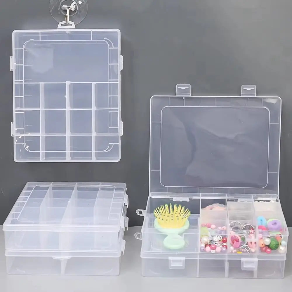 14-Grid Clear Plastic Storage Box – Jewelry & Craft Organizer