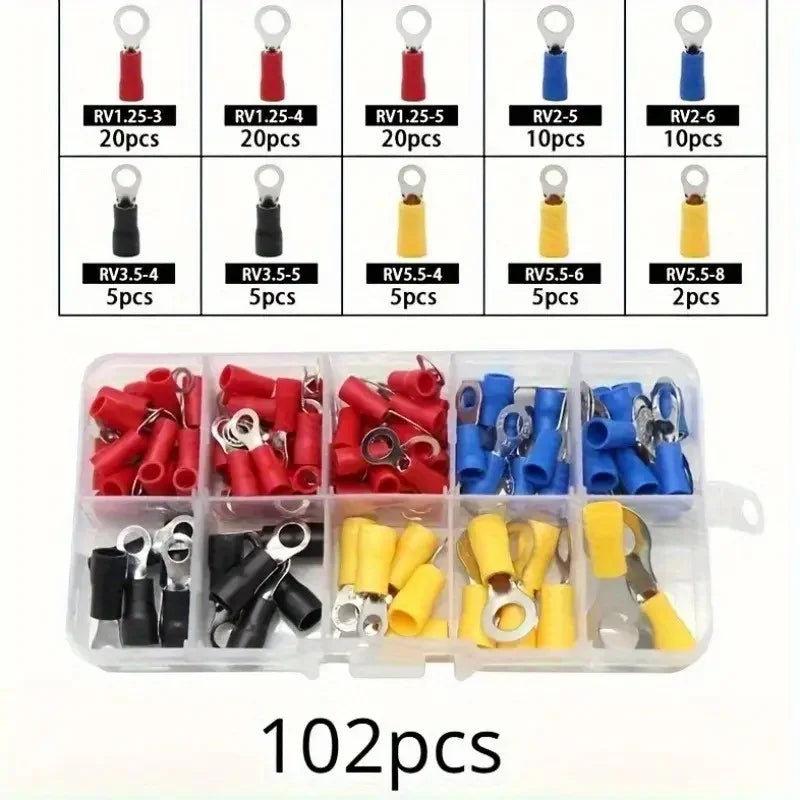 102/280 pcs New Insulated Cable Connector Electrical Wire Crimp Spade Butt Ring Fork Set Ring Lugs Rolled Terminals Assorted Kit Oasis Select