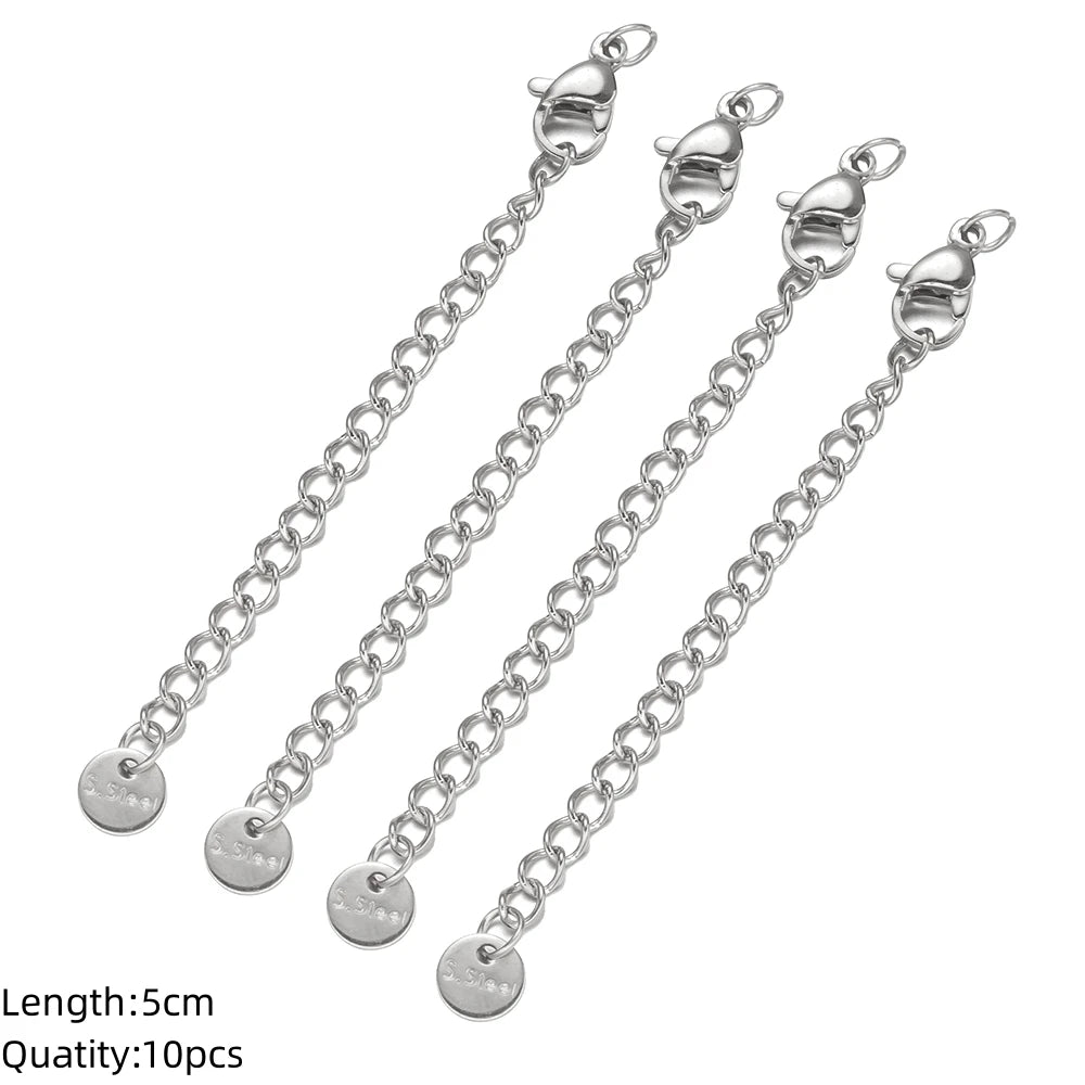 10pcs/Lot Stainless Steel Extension Extended Tail Chains With Lobster Clasps Connector For DIY Bracelet Jewelry Making Supplies Oasis Select Circular ST X 10 Pcs