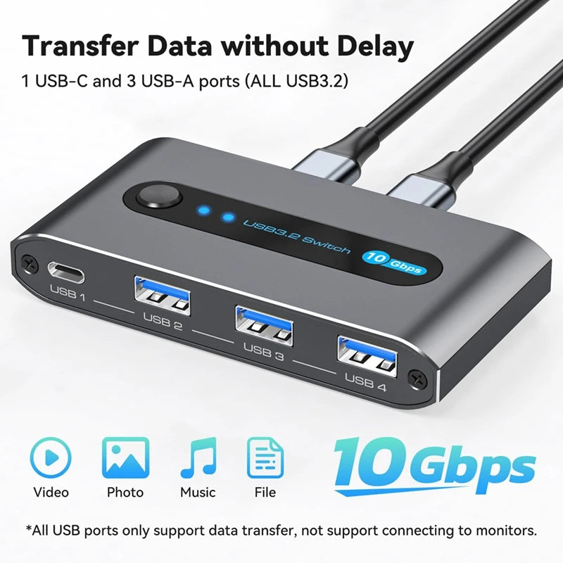 WISH 10Gbps USB 3.2 Switch USB C Switch,4 Port USB Switcher For PC Laptop Share Keyboard Mouse Supports USB C Input Oasis Select