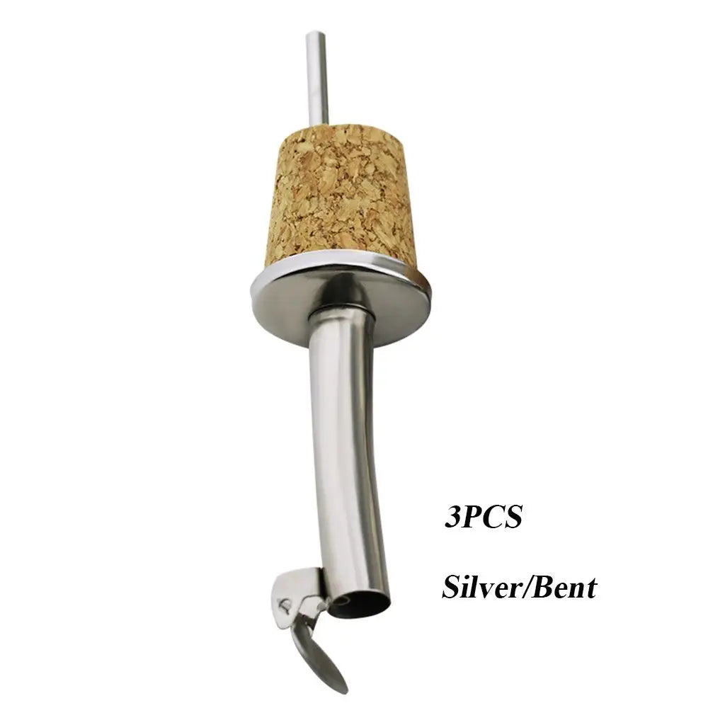 1/3pcs Bar Wooden Cork Red Stopper For Bottle Wine Olive Oil Pourer Dispenser Spout Bottle Pourer Stopper Accessories Oasis Select 3PCS Silver-Bent