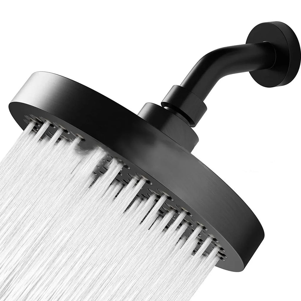 New 6 inches High Pressure Rain Shower Head with Arm 1min Installation Polished Chrome Rainfall Showerhead Anti-Clogging Nozzles Oasis Select Black with arm 1