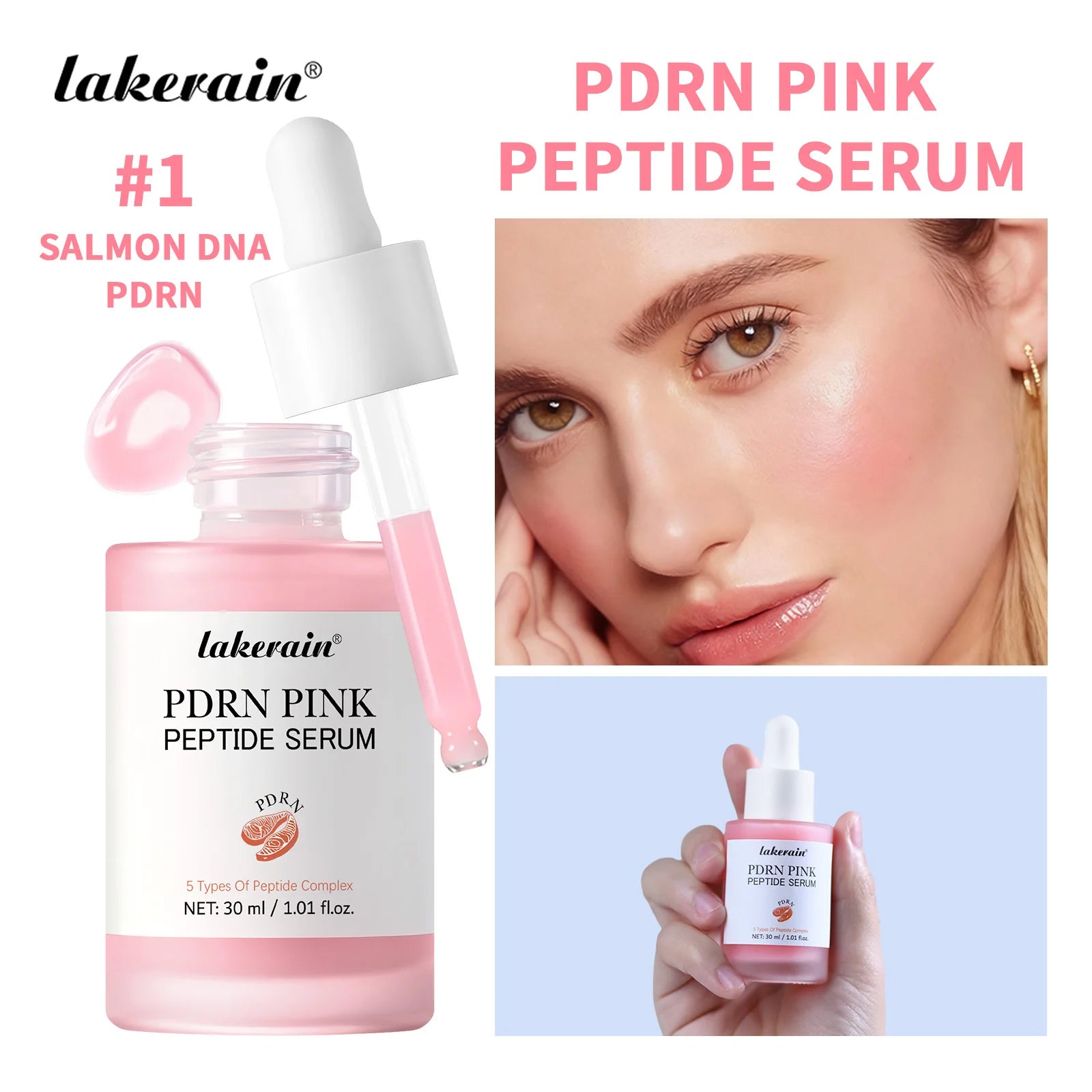 30ml Salmon PDRN Pink Peptide Facial Serum Deep Moisturizing Long-Lasting Hydration Pink Glow Serum Even Skin Tone Korean Skinca Oasis Select 01
