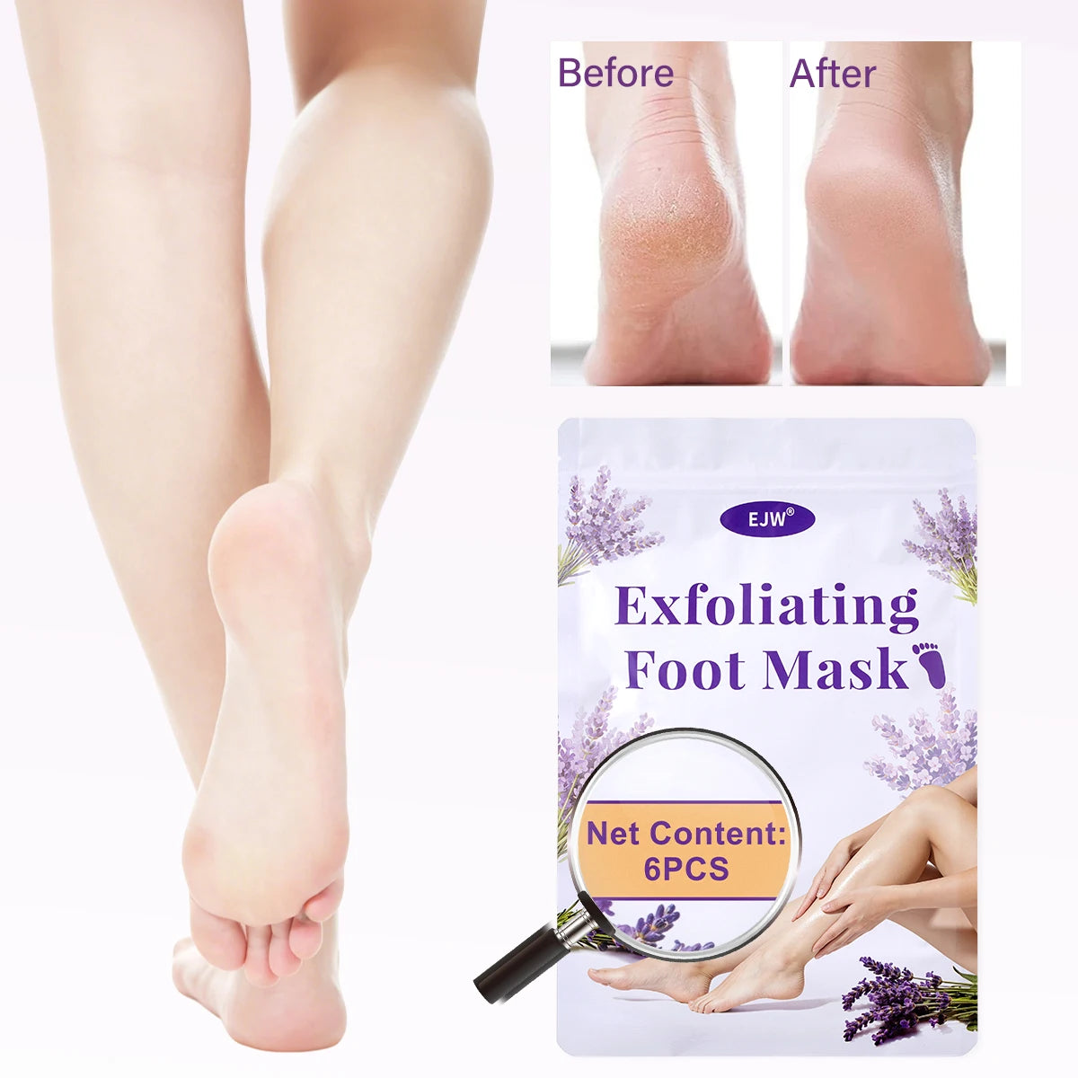 6Pcs Foot Peeling Mask – Exfoliator for Calluses & Dead Skin, Removes Dry Cracked Feet, Foot Peel Mask for Men & Women, Disposab Oasis Select