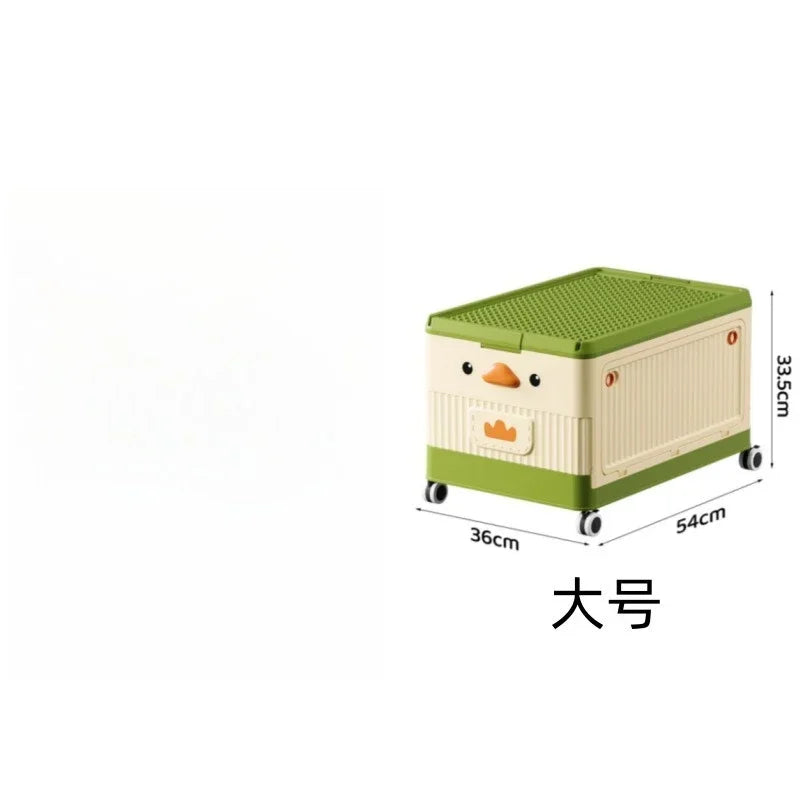 Multi-functional Children's toy storage box Household bedroom roller large capacity finishing box Oasis Select Avocado Green B