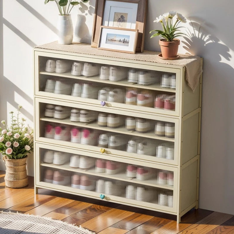 Cream wind dopamine shoe cabinet household simple door multi-layer dust storage shoe rack Oasis Select