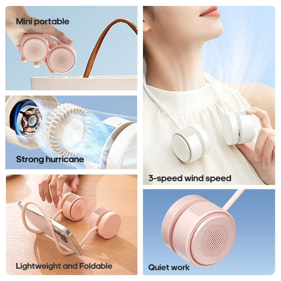 Foldable Neck Fan 1600mAh Rechargeable 3-Speed | Personal Fan