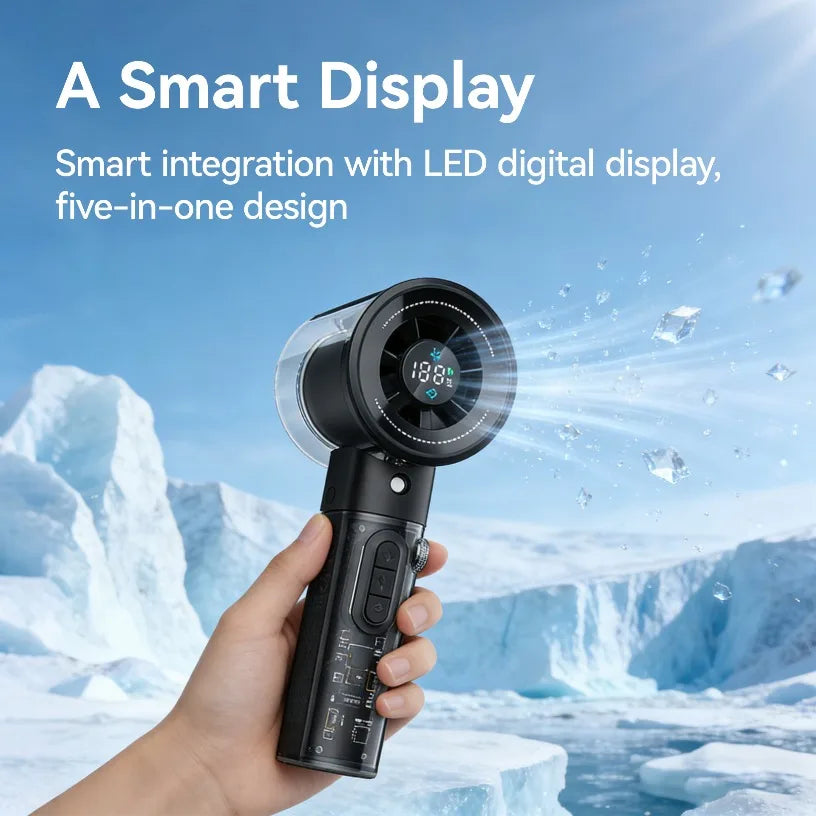 Transparent Handheld Misting Fan 100 Speed Dial 5In1 AI Display 15° Tilt 10H Battery Nano Mist Portable Cooling Fan For Outdoor Oasis Select