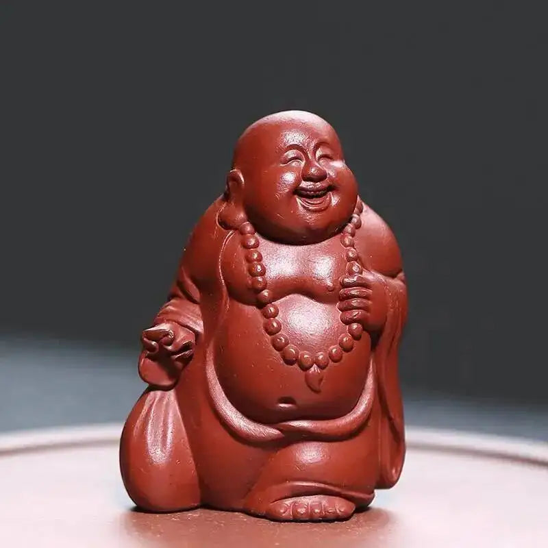 Yixing Zisha Tea Pet Maitreya Buddha Guanyin God of Wealth Small Figurine Cloth Bag Buddha Sculpture Incense Holder Ceramic Oasis Select