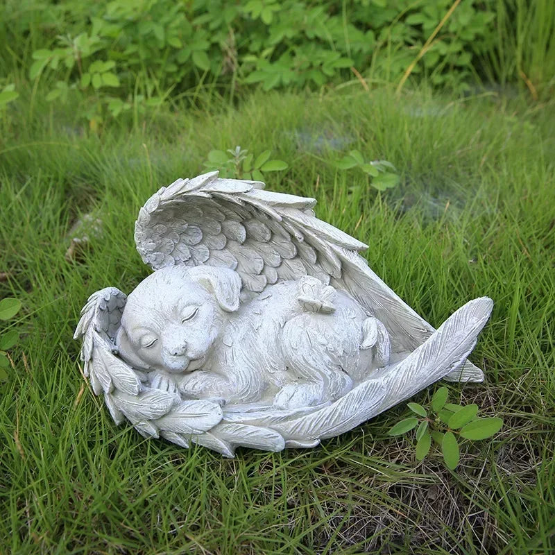 Pet Tombstone Dog Cat Tombstone Memorial Stone Personalized Memorial Stone Resin Statue Creative Angel Dog Cat Ornament Oasis Select