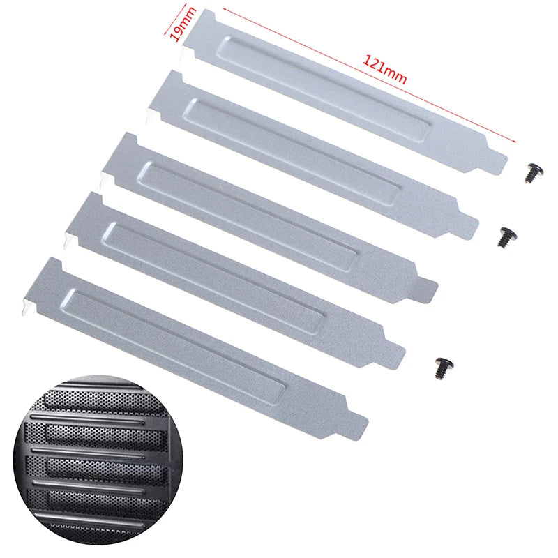 5-Pack PCI Slot Covers – Silver Metal PC Case Blanking Plates