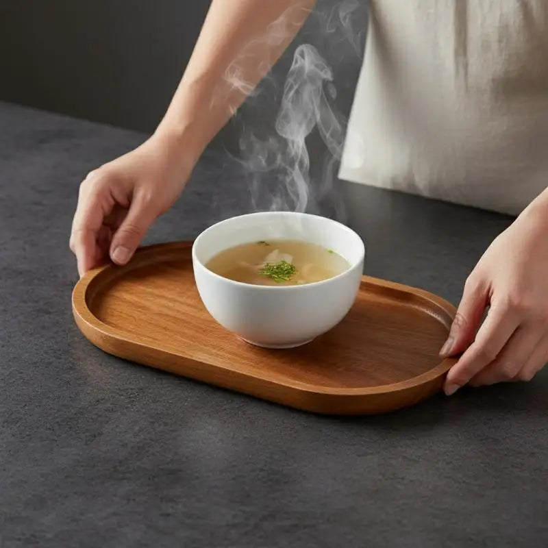 Natural Solid Wood Tray Japanese Style Round Dessert Plate Snack Fruit Dish Wooden Tableware Kitchen Food Serving Platter Oasis Select