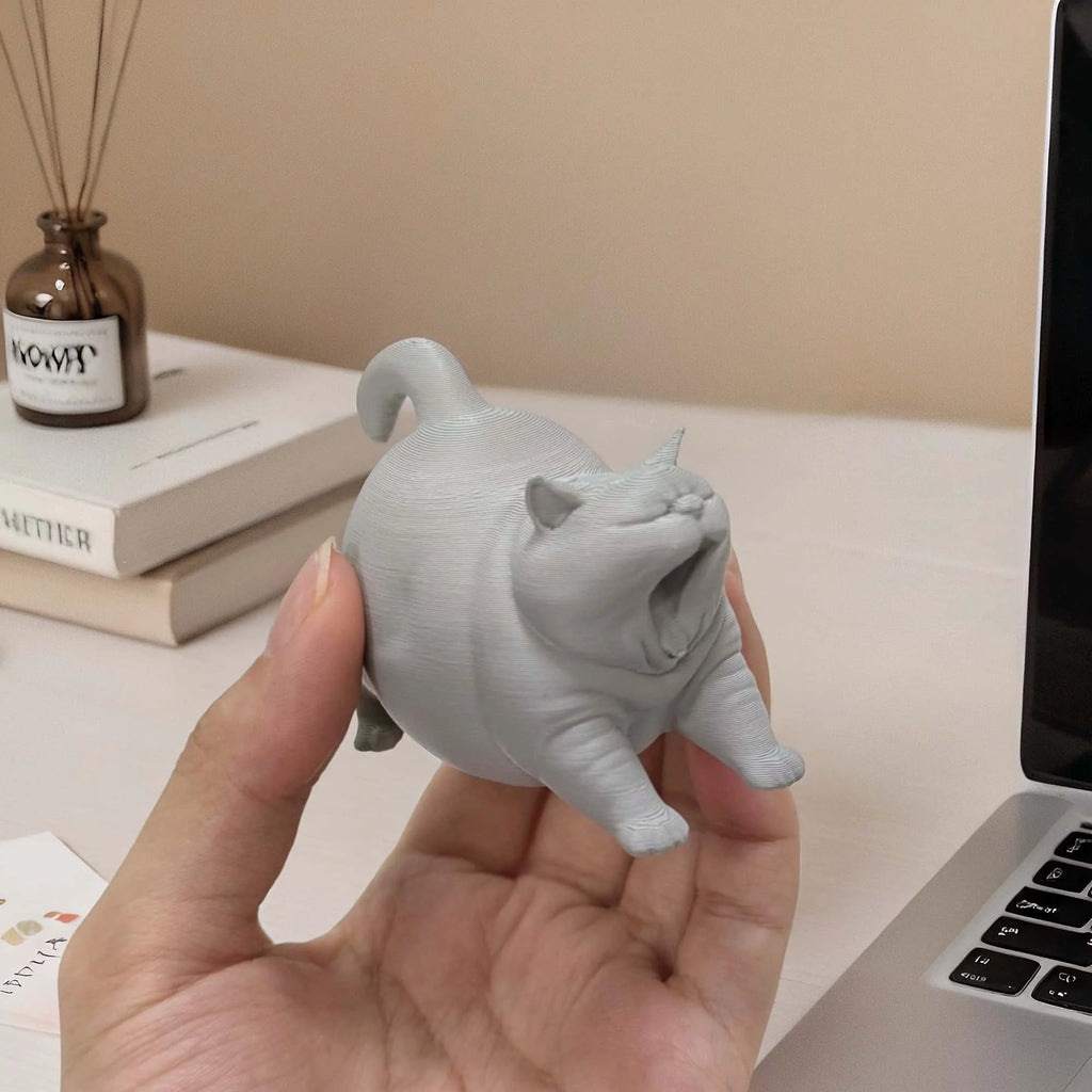 Funny Yawning Fat Cat Figurine Miniature Cartoon Kitten Statue Cute Chubby Cat Ornament for Home Office Desktop Decor Cute Gifts Oasis Select