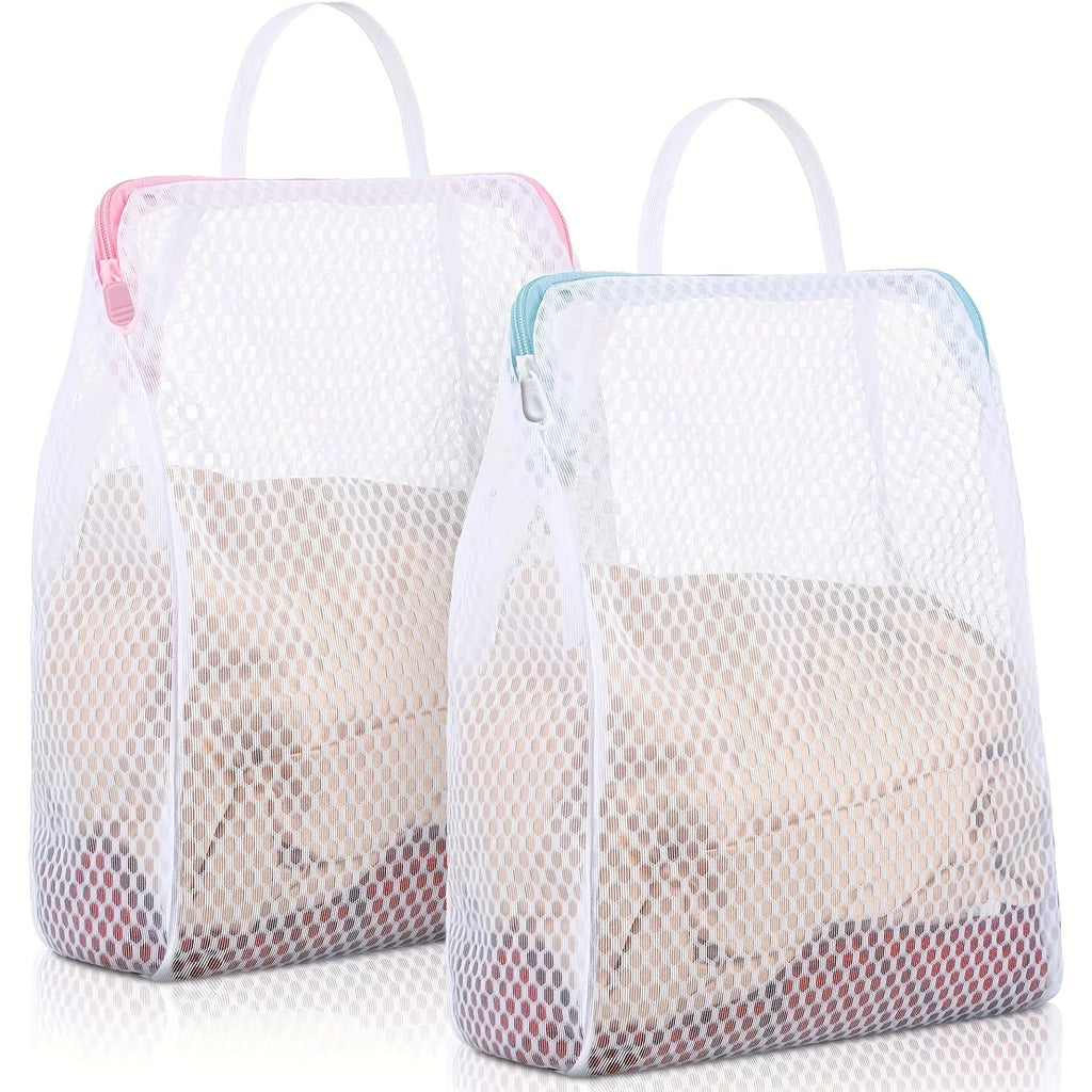2pcs Honeycomb Mesh Laundry Bags with Handles,Durable Polyester Fabric, Versatile Rectangular Zipper Design for Delicate Clothes Oasis Select