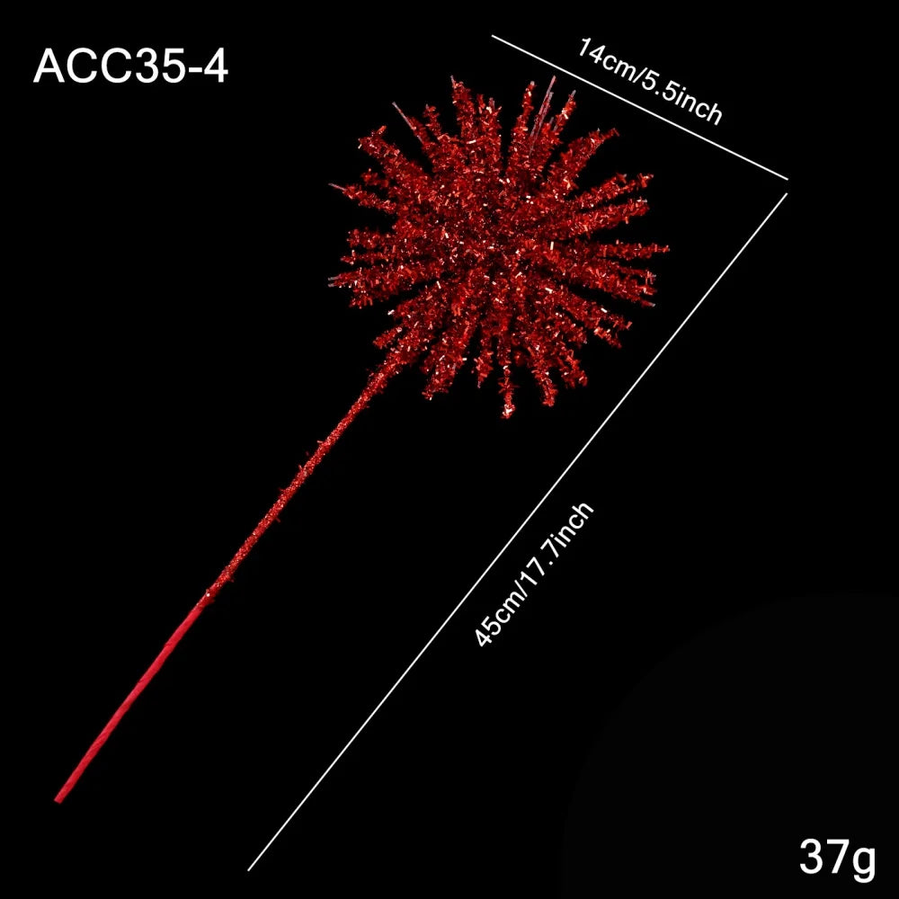 Artificial Glitter Gold Christmas Branch Ornaments Sequin Explosion Star Flower Arrangement Christmas Tree Decoration Oasis Select Red