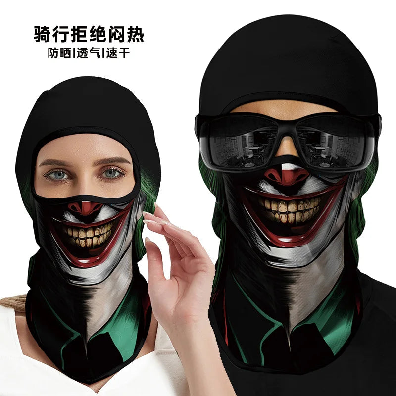 3D Funny Mask Motorcycle Face Cover Ski Mask Joker Skull Balaclava Headgear Outdoor Hiking Camping Neck Gaiter Bandana Scarf Men Oasis Select black