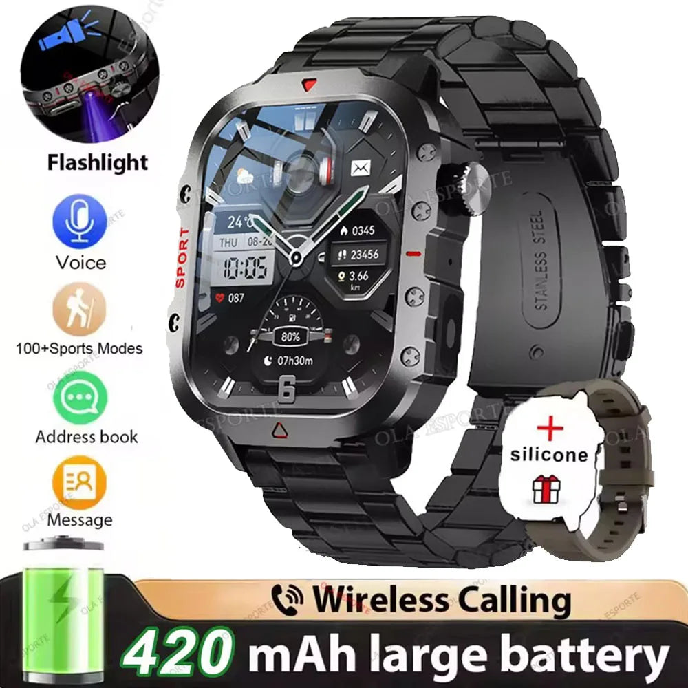 Military Smart Watch – GPS, Flashlight, Bluetooth Call, 3ATM