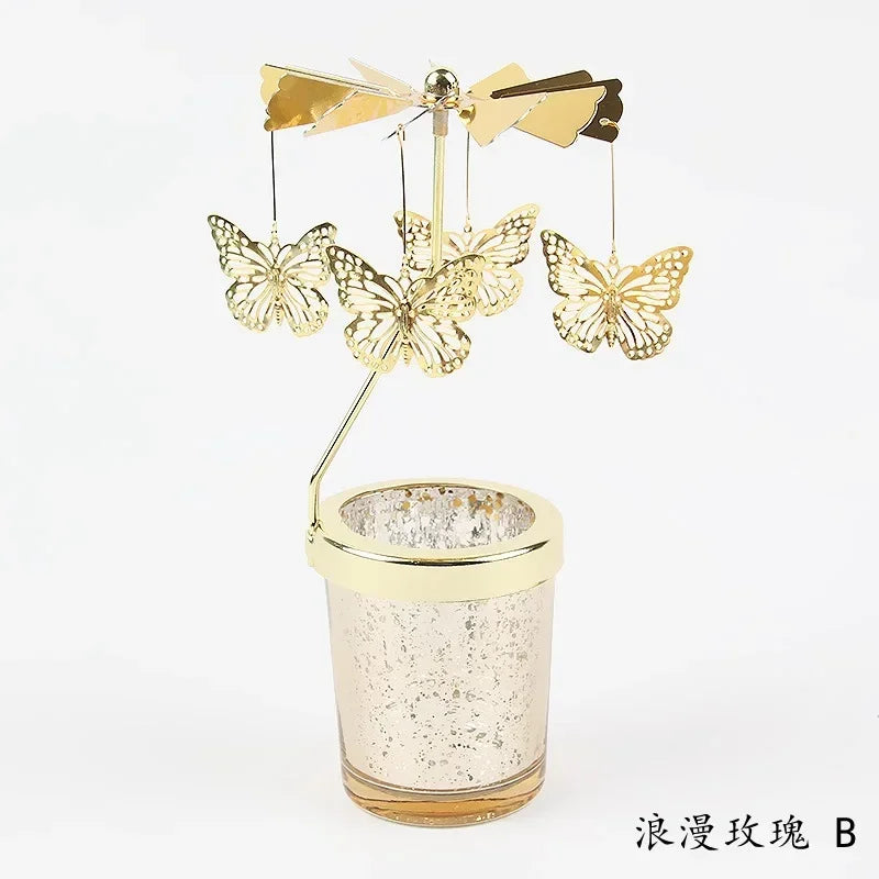Gold Romantic Rotating Candlesticks Home Christmas Party Decoration Snowman Rotation Spinning Carrousel Tea Light Candle Holder Oasis Select B