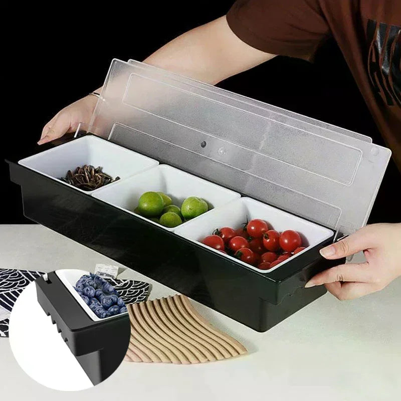 Fruit Box Condiment Container 4-6 Grids With Lid Large Capacity Bar Divided Fruits Bowl Household Seasonin Box Food Storage Oasis Select