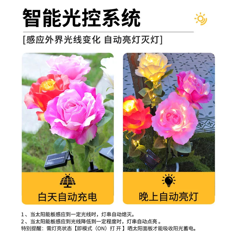 LED Solar Rose Lamp Ground Socket Lamp Outdoor Waterproof Garden Lawn Solar Lamp Outdoor Solar Lights Oasis Select
