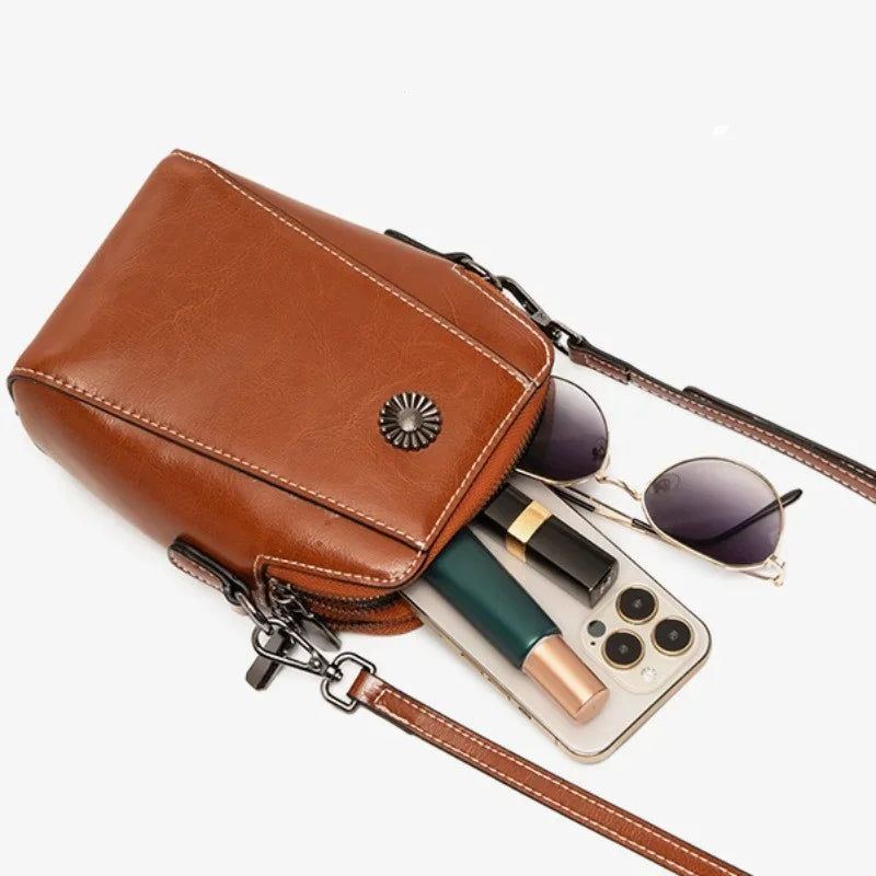 Single Shoulder Crossbody Bag Female Fashion Temperament Leather Women's Bag Vertical Mobile Phone Bag Crossbody Mini Small Bag Oasis Select