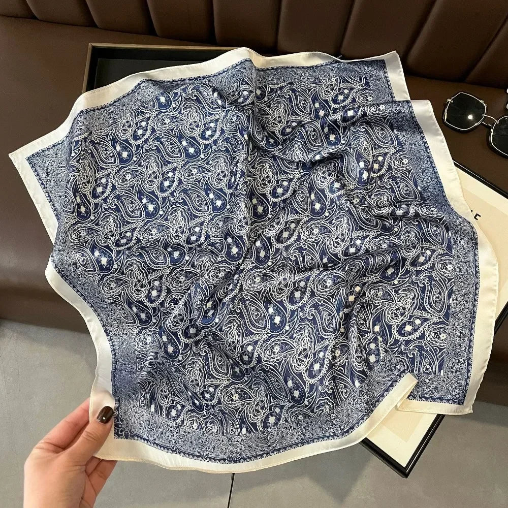 Versatile Casual Women's Hairbands 70x70cm Printed Shawls Wraps Imitation Silk Neck Tie Hijab for Women Oasis Select 70x70cmH