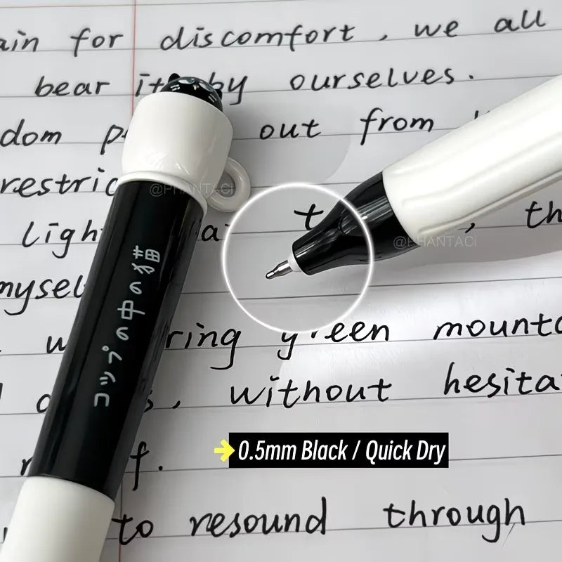 1/4pcs Cute cat-themed ballpoint pen - 0.5mm quick-drying black ink, twist-up design, ideal for office and school supplies. Oasis Select